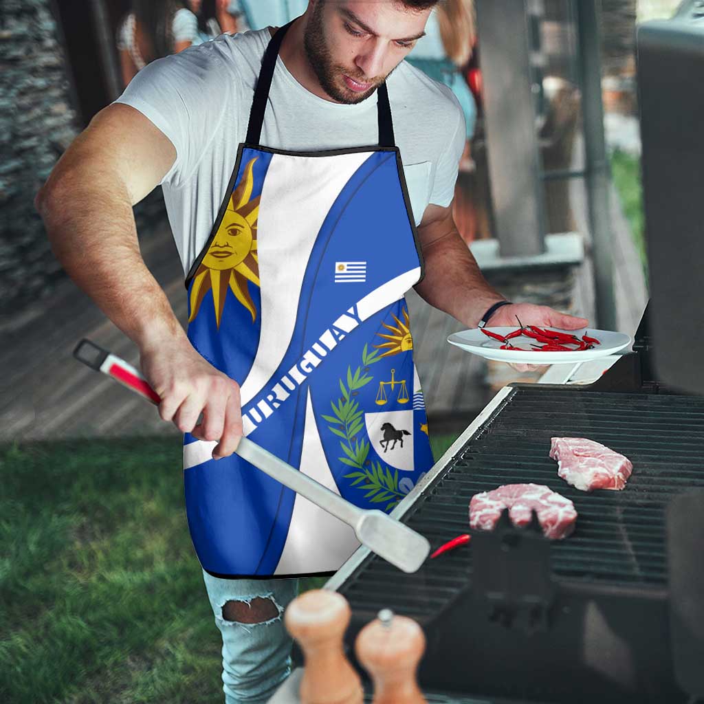 Uruguay Apron with National Emblem and Sun Symbol Blue White Wave - Wonder Print Shop