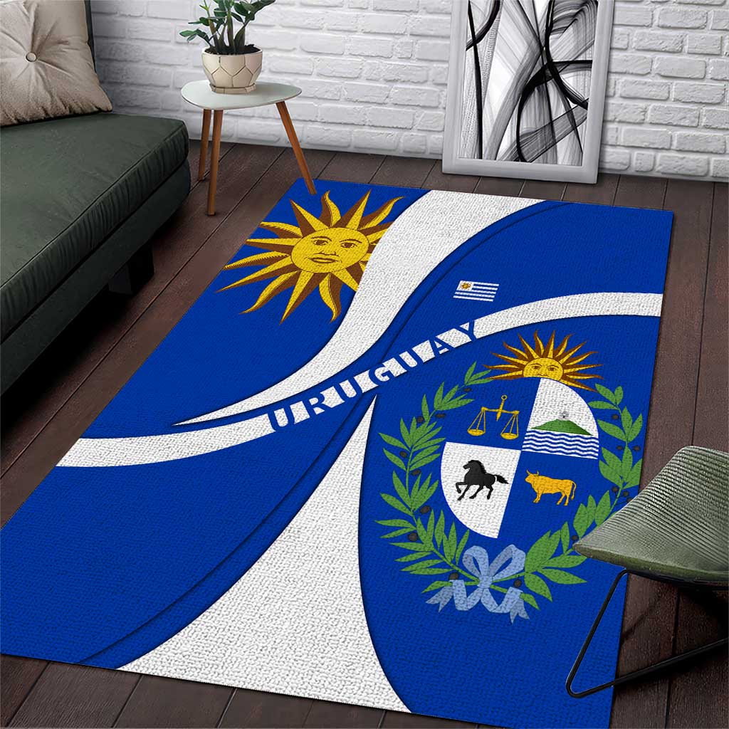 Uruguay Area Rug with National Emblem and Sun Symbol Blue White Wave - Wonder Print Shop