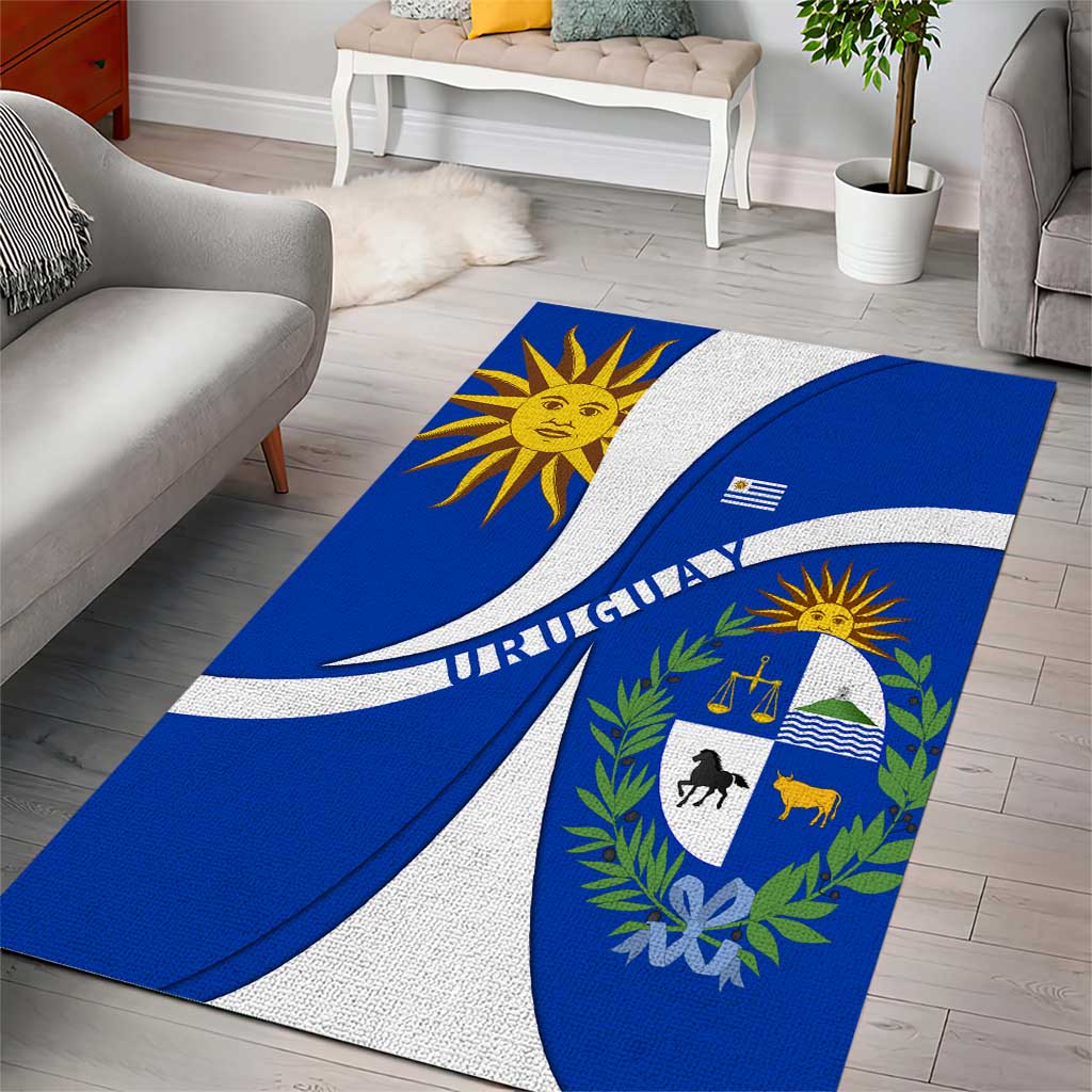 Uruguay Area Rug with National Emblem and Sun Symbol Blue White Wave - Wonder Print Shop