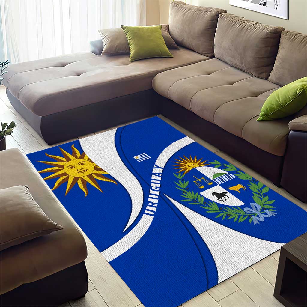 Uruguay Area Rug with National Emblem and Sun Symbol Blue White Wave - Wonder Print Shop