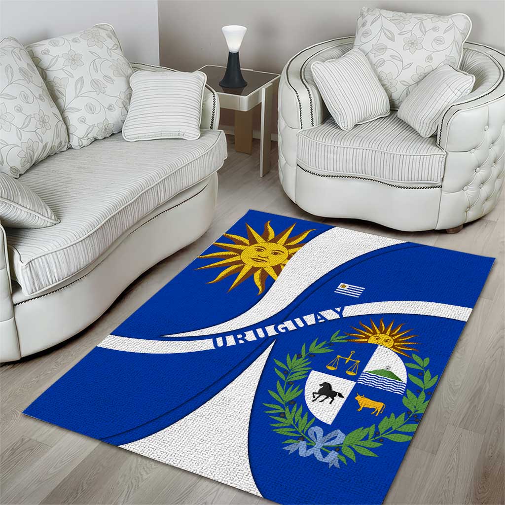 Uruguay Area Rug with National Emblem and Sun Symbol Blue White Wave - Wonder Print Shop