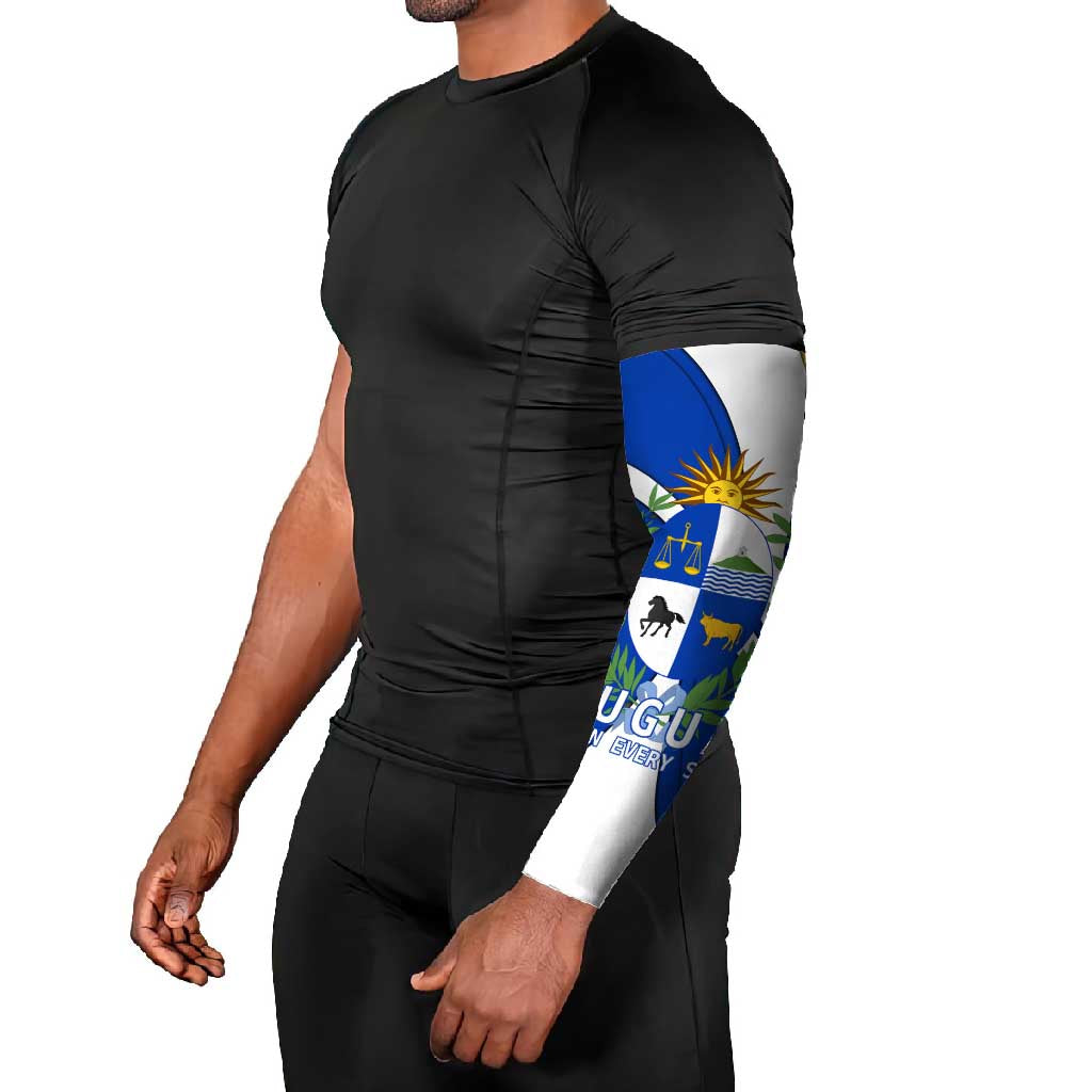 Uruguay Arm Sleeves with National Emblem and Sun Symbol Blue White Wave - Wonder Print Shop