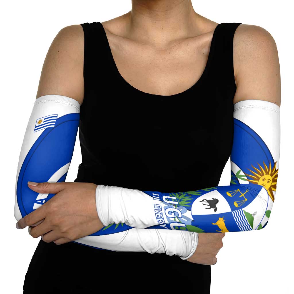 Uruguay Arm Sleeves with National Emblem and Sun Symbol Blue White Wave - Wonder Print Shop