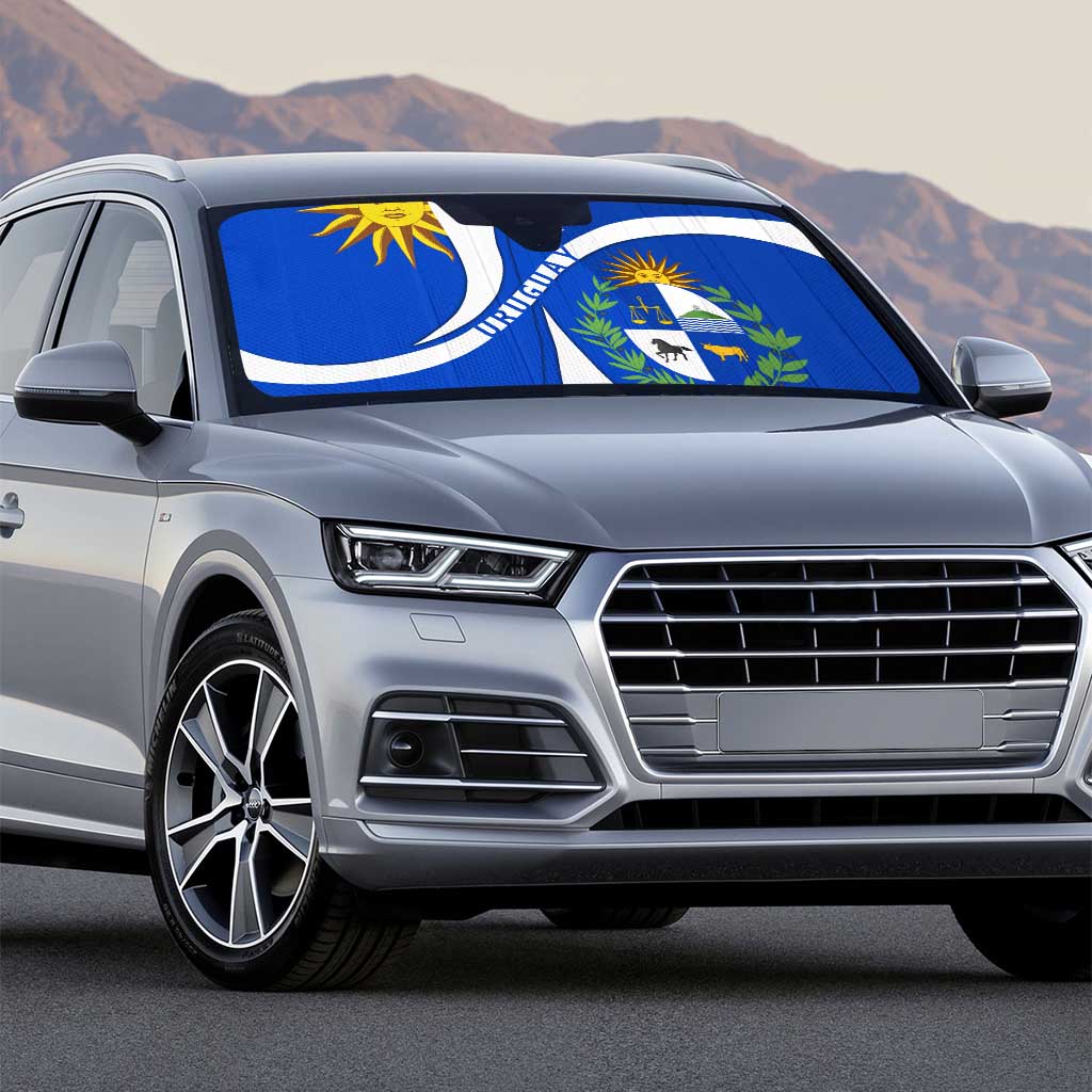 Uruguay Auto Sun Shade with National Emblem and Sun Symbol Blue White Wave - Wonder Print Shop