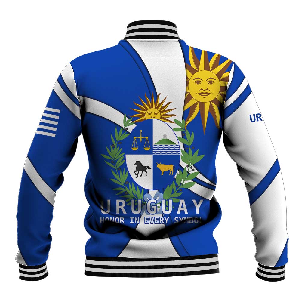 Uruguay Baseball Jacket with National Emblem and Sun Symbol Blue White Wave - Wonder Print Shop