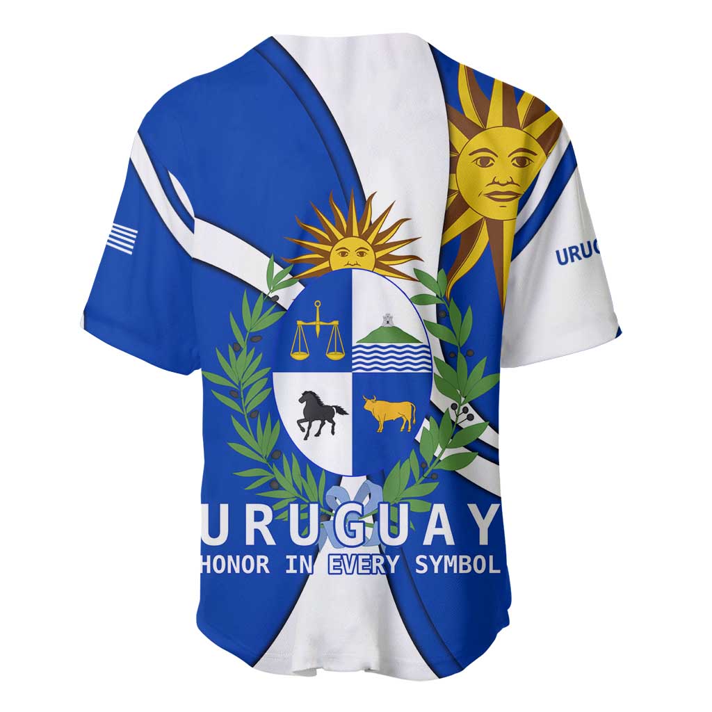 Uruguay Baseball Jersey with National Emblem and Sun Symbol Blue White Wave - Wonder Print Shop