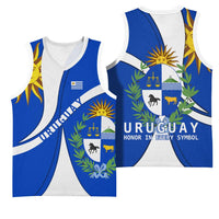 Uruguay Basketball Jersey with National Emblem and Sun Symbol Blue White Wave - Wonder Print Shop