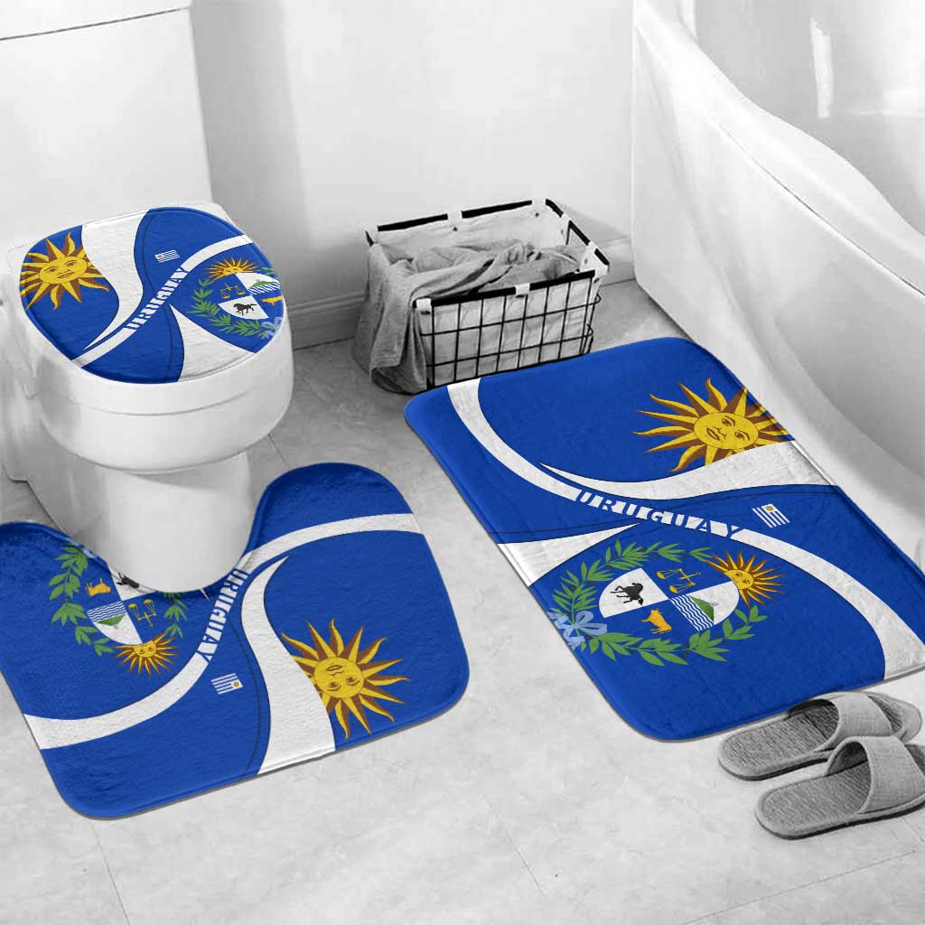 Uruguay Bathroom Set with National Emblem and Sun Symbol Blue White Wave - Wonder Print Shop