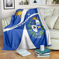 Uruguay Blanket with National Emblem and Sun Symbol Blue White Wave - Wonder Print Shop