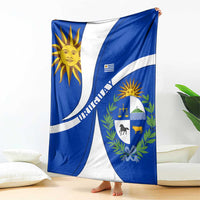 Uruguay Blanket with National Emblem and Sun Symbol Blue White Wave - Wonder Print Shop