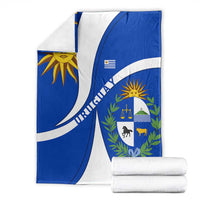 Uruguay Blanket with National Emblem and Sun Symbol Blue White Wave - Wonder Print Shop