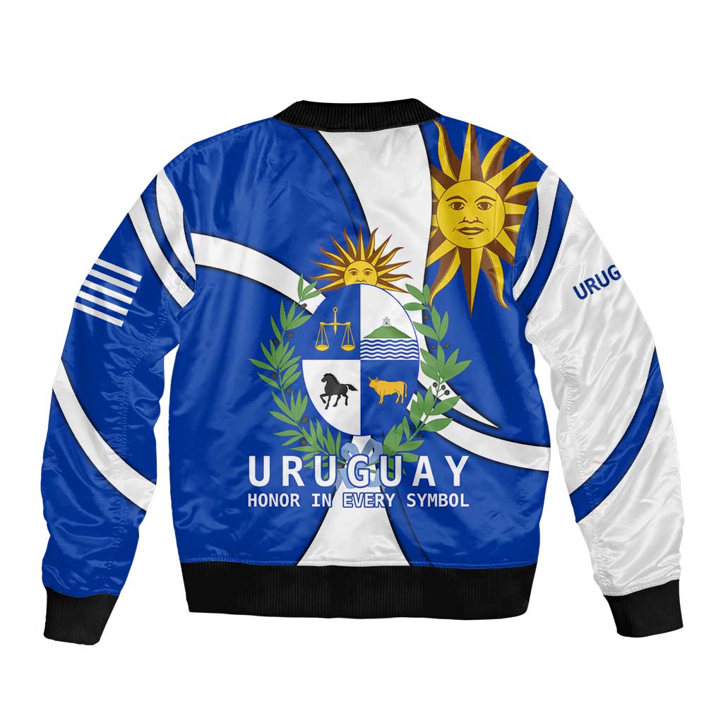 Uruguay Bomber Jacket with National Emblem and Sun Symbol Blue White Wave - Wonder Print Shop