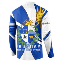 Uruguay Button Sweatshirt with National Emblem and Sun Symbol Blue White Wave - Wonder Print Shop