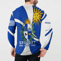 Uruguay Button Sweatshirt with National Emblem and Sun Symbol Blue White Wave - Wonder Print Shop