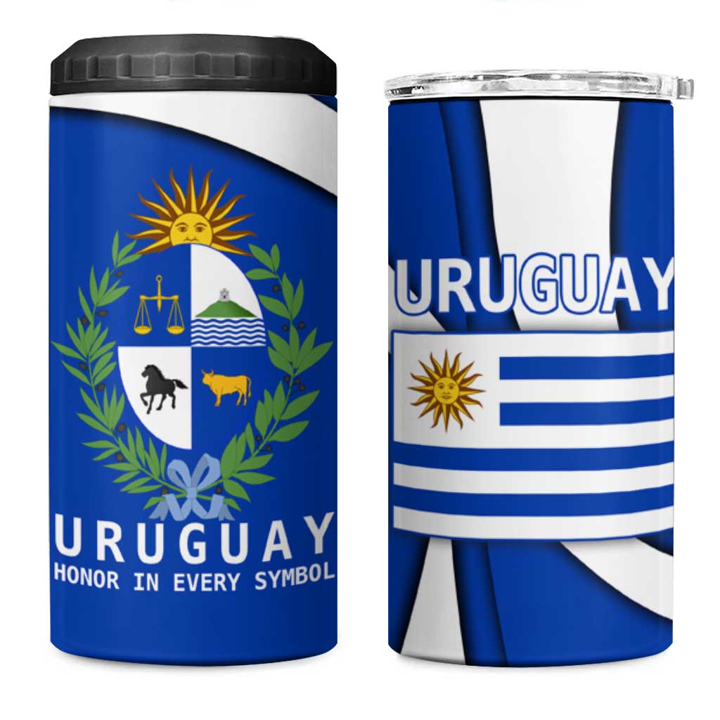 Uruguay 4 in 1 Can Cooler Tumbler with National Emblem and Sun Symbol Blue White Wave - Wonder Print Shop