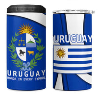 Uruguay 4 in 1 Can Cooler Tumbler with National Emblem and Sun Symbol Blue White Wave - Wonder Print Shop