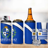 Uruguay 4 in 1 Can Cooler Tumbler with National Emblem and Sun Symbol Blue White Wave - Wonder Print Shop
