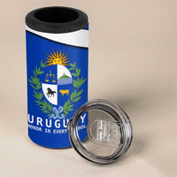 Uruguay 4 in 1 Can Cooler Tumbler with National Emblem and Sun Symbol Blue White Wave - Wonder Print Shop