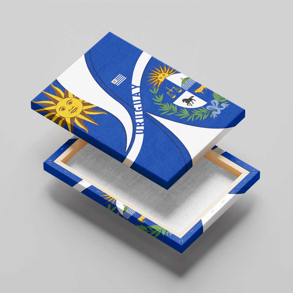 Uruguay Canvas Wall Art with National Emblem and Sun Symbol Blue White Wave - Wonder Print Shop