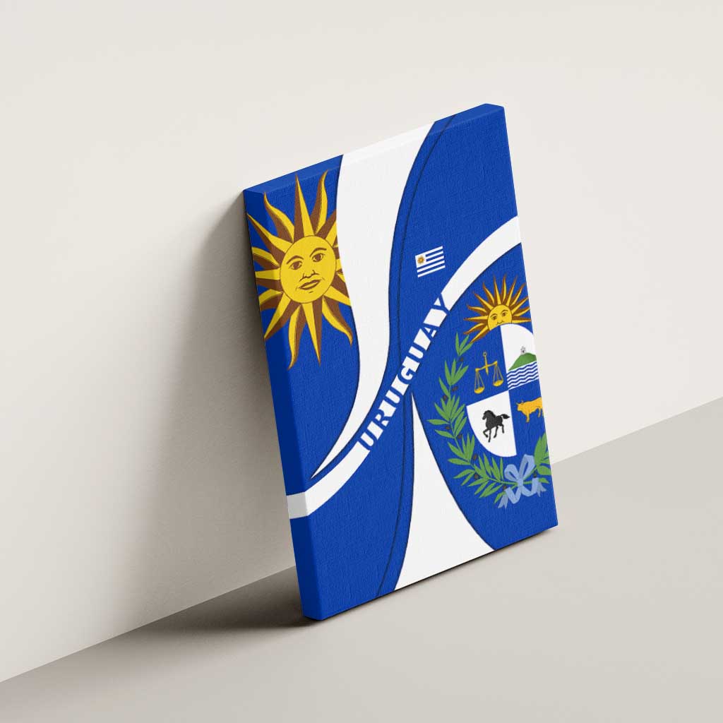 Uruguay Canvas Wall Art with National Emblem and Sun Symbol Blue White Wave - Wonder Print Shop