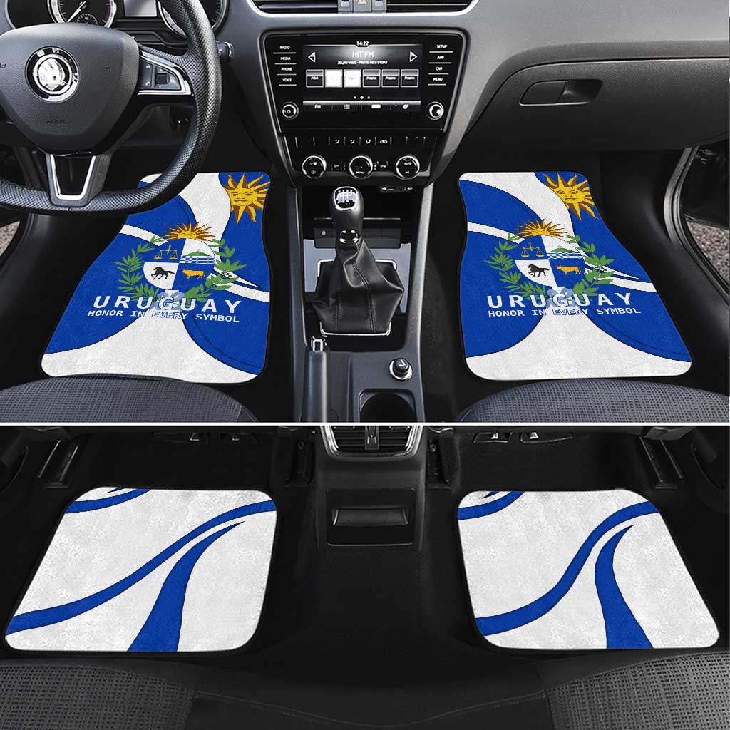 Uruguay Car Mats with National Emblem and Sun Symbol Blue White Wave - Wonder Print Shop