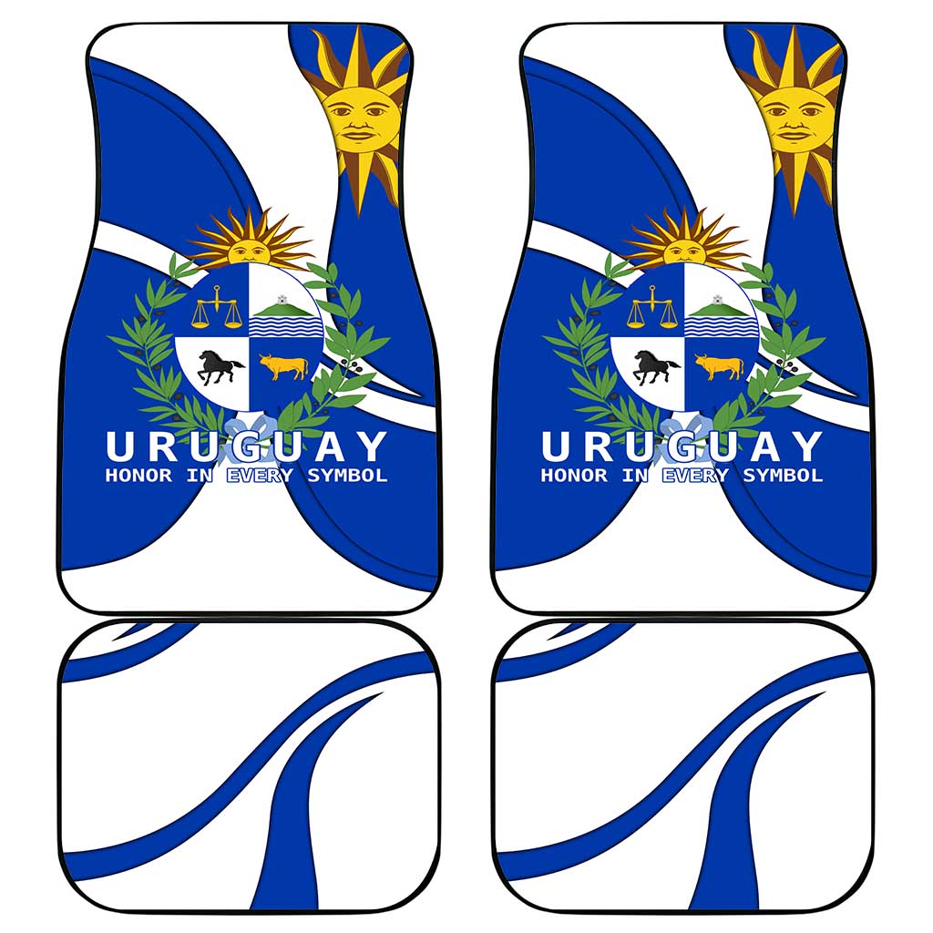 Uruguay Car Mats with National Emblem and Sun Symbol Blue White Wave - Wonder Print Shop