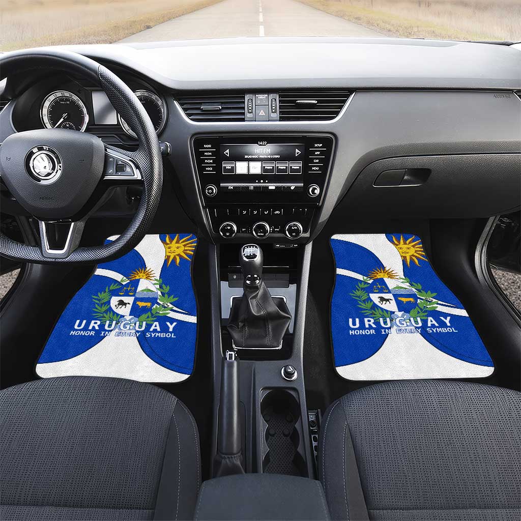 Uruguay Car Mats with National Emblem and Sun Symbol Blue White Wave - Wonder Print Shop