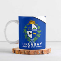 Uruguay Ceramic Mug with National Emblem and Sun Symbol Blue White Wave - Wonder Print Shop