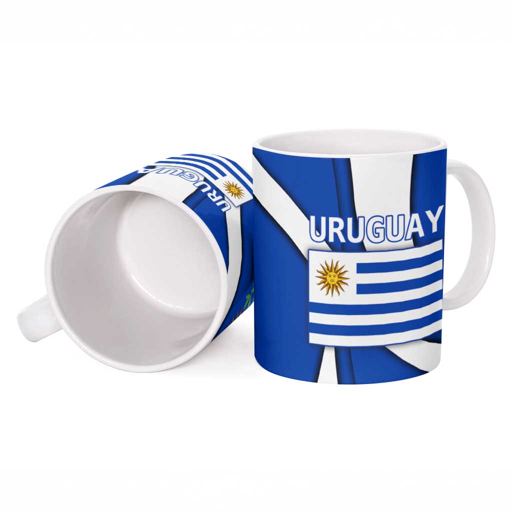 Uruguay Ceramic Mug with National Emblem and Sun Symbol Blue White Wave - Wonder Print Shop