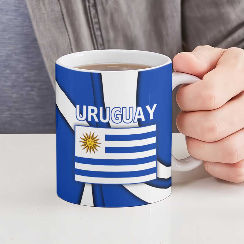 Uruguay Ceramic Mug with National Emblem and Sun Symbol Blue White Wave - Wonder Print Shop