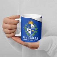 Uruguay Ceramic Mug with National Emblem and Sun Symbol Blue White Wave - Wonder Print Shop