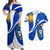Uruguay Couples Matching Off Shoulder Maxi Dress and Hawaiian Shirt with National Emblem and Sun Symbol Blue White Wave - Wonder Print Shop