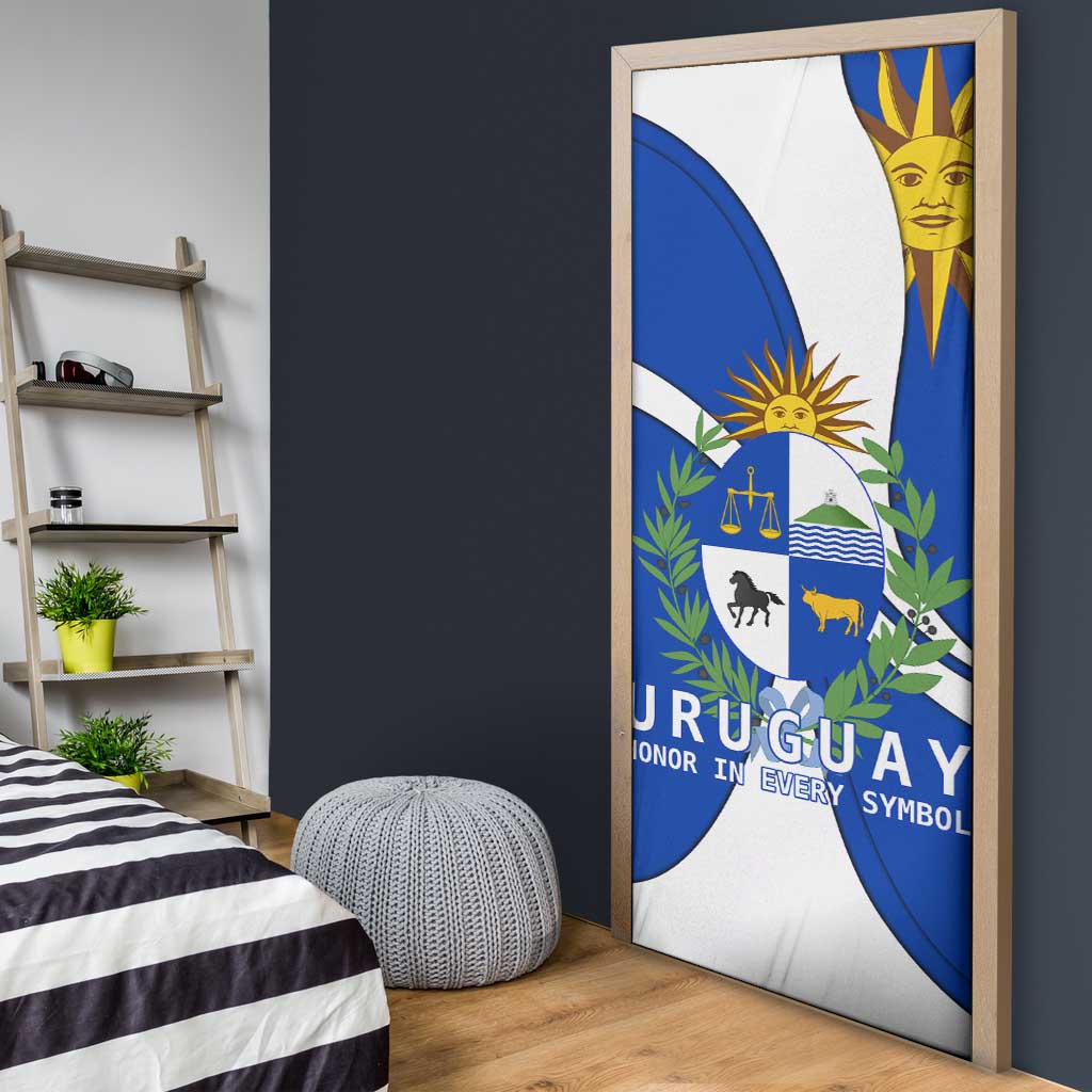 Uruguay Door Cover with National Emblem and Sun Symbol Blue White Wave - Wonder Print Shop