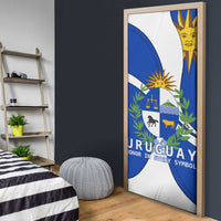 Uruguay Door Cover with National Emblem and Sun Symbol Blue White Wave - Wonder Print Shop