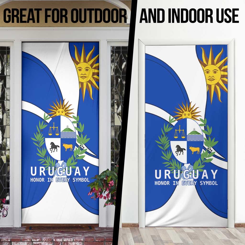 Uruguay Door Cover with National Emblem and Sun Symbol Blue White Wave - Wonder Print Shop