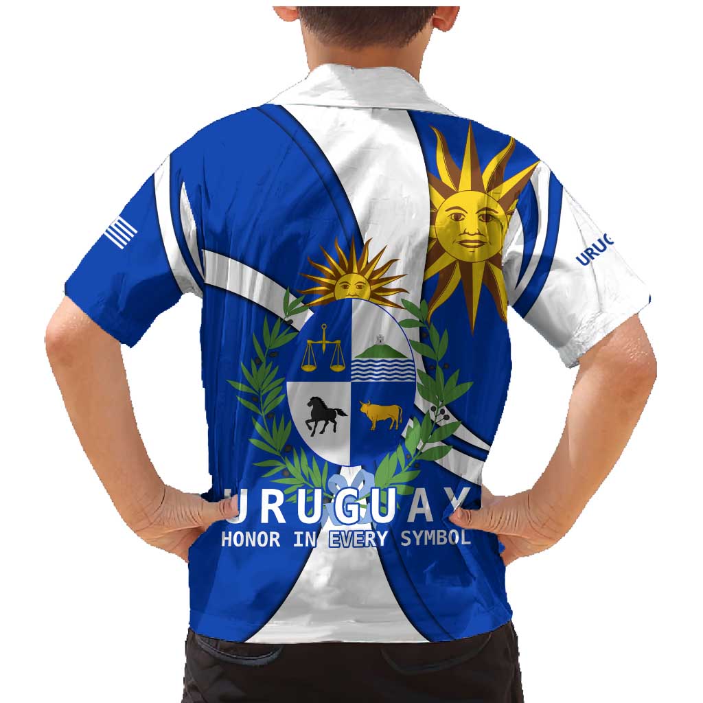 Uruguay Family Matching Mermaid Dress and Hawaiian Shirt with National Emblem and Sun Symbol Blue White Wave - Wonder Print Shop