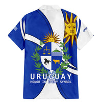 Uruguay Family Matching Mermaid Dress and Hawaiian Shirt with National Emblem and Sun Symbol Blue White Wave - Wonder Print Shop