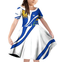 Uruguay Family Matching Off Shoulder Short Dress and Hawaiian Shirt with National Emblem and Sun Symbol Blue White Wave - Wonder Print Shop