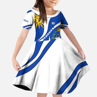 Uruguay Family Matching Puletasi and Hawaiian Shirt with National Emblem and Sun Symbol Blue White Wave - Wonder Print Shop