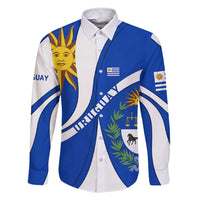 Uruguay Family Matching Short Sleeve Bodycon Dress and Hawaiian Shirt with National Emblem and Sun Symbol Blue White Wave - Wonder Print Shop