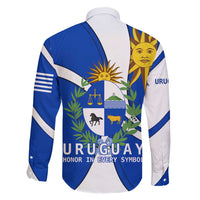 Uruguay Family Matching Short Sleeve Bodycon Dress and Hawaiian Shirt with National Emblem and Sun Symbol Blue White Wave - Wonder Print Shop