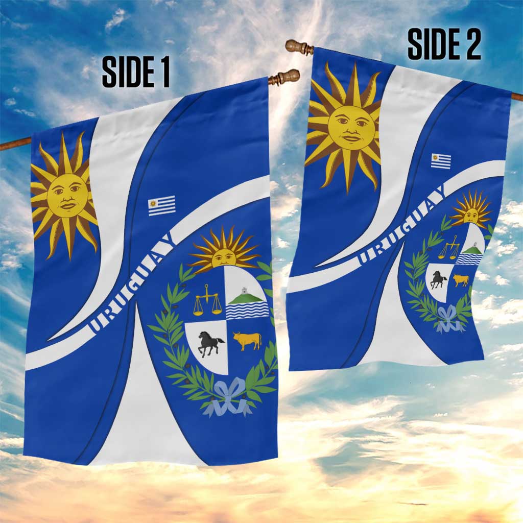 Uruguay Garden Flag with National Emblem and Sun Symbol Blue White Wave - Wonder Print Shop