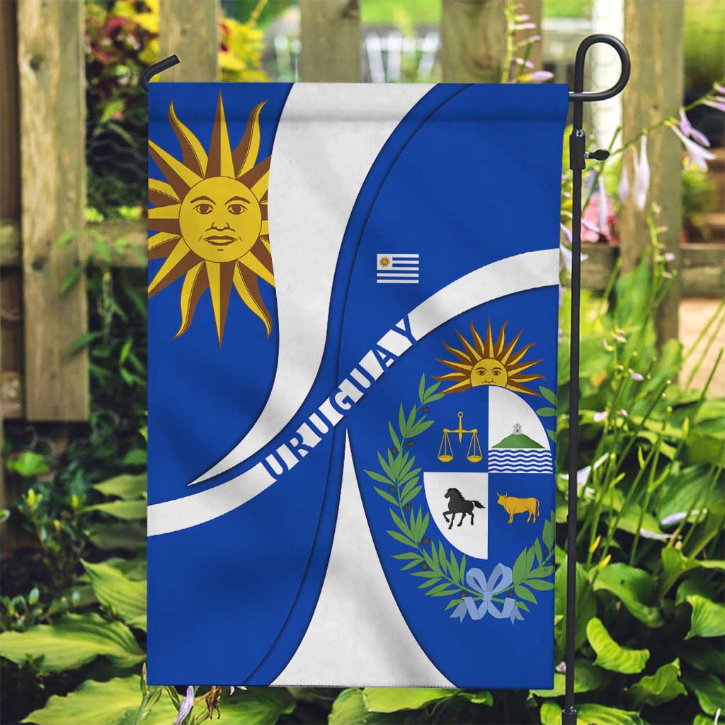 Uruguay Garden Flag with National Emblem and Sun Symbol Blue White Wave - Wonder Print Shop