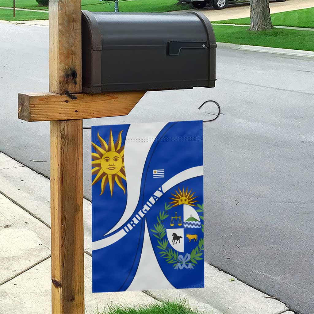 Uruguay Garden Flag with National Emblem and Sun Symbol Blue White Wave - Wonder Print Shop
