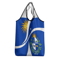Uruguay Grocery Bag with National Emblem and Sun Symbol Blue White Wave - Wonder Print Shop