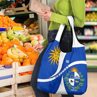 Uruguay Grocery Bag with National Emblem and Sun Symbol Blue White Wave - Wonder Print Shop