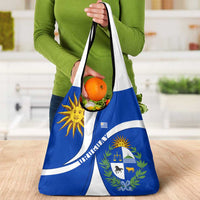 Uruguay Grocery Bag with National Emblem and Sun Symbol Blue White Wave - Wonder Print Shop