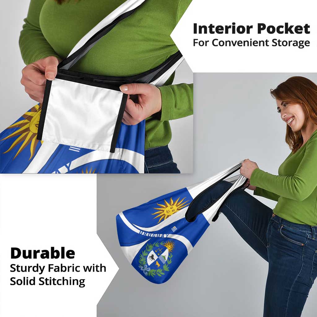 Uruguay Grocery Bag with National Emblem and Sun Symbol Blue White Wave - Wonder Print Shop