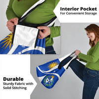 Uruguay Grocery Bag with National Emblem and Sun Symbol Blue White Wave - Wonder Print Shop