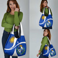 Uruguay Grocery Bag with National Emblem and Sun Symbol Blue White Wave - Wonder Print Shop
